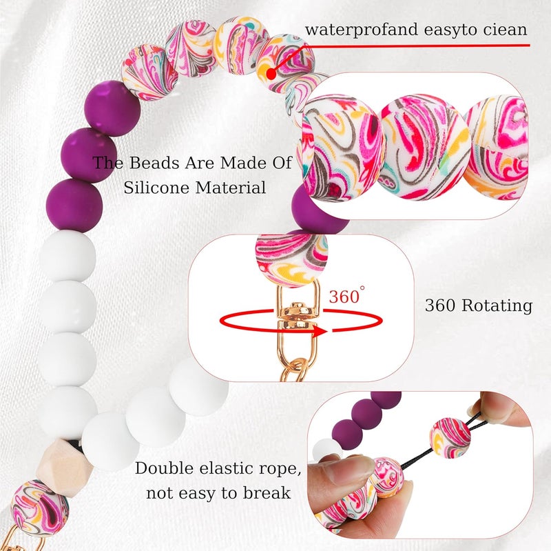 Lostars Store Silicone Beaded Phone Wrist Strap,Phone Bracelet Strap with Tether Tab,Elastic Hands-Free Wristlet Strap (Plum) - Image 3